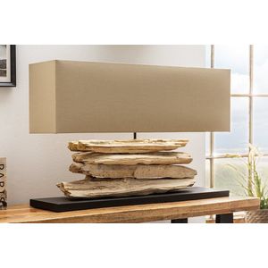 Handgemaakte tafellamp RIVERINE 80 cm beige basis van drijfhout met linnen kap - 17326