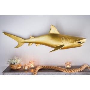 Maritieme wanddecoratie HAI 105cm goud rechts metalen handgemaakt haai design sculptuur - 43046