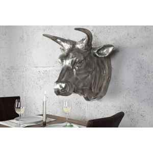 Extravagante wanddecoratie van een stierenkop TORERO 65cm zilveren decoratieve schedel - 17372