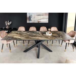 Uitschuifbare eettafel MARVELOUS 180-220-260cm taupe marmeren keramiek gemaakt in Italie - 43843