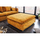 Grote kruk HEAVEN 100cm mosterdgeel fluweel bankkruk in landelijke stijl wasbare hoes - 40832