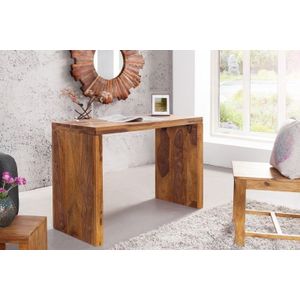 Solide consoletafel MAKASSAR 100 cm bureau met sheesham steenafwerking - 36330