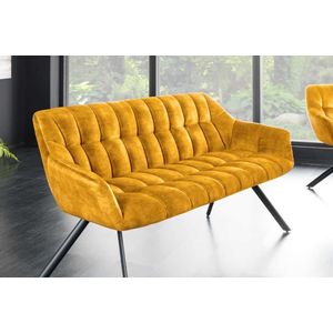 Eetkamerbank PAPILLON 165cm mosterdgeel fluweel met rugleuning zwart metalen frame - 44527