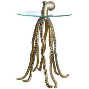 Ronde bijzettafel WILDLIFE OCTOPUS 70cm messing goud metalen glazen sculptuur handgemaakt - 43498