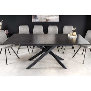 Uitschuifbare eettafel ALPINE 160-200cm antraciet keramiek zwart metalen frame - 43845