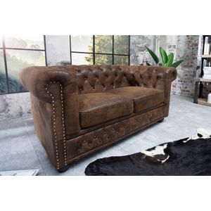 Chesterfield 2-zitsbank 150cm antiekbruin met knoopstiksel en veerkern - 17109