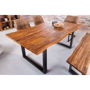 Massief houten eettafel GENESIS 140cm naturel antraciet acaciaboomrand sledeonderstel - 42053