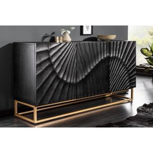 Massief dressoir SCORPION 140 cm zwart mangohout met gedetailleerde 3D-gravures - 41399
