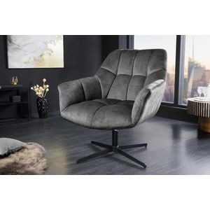 Draaifauteuil PAPILLON grijs fluweel zwart metaal in hoogte verstelbaar met armleuning - 44227