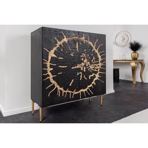 Massief houten dressoir THE CIRCLE 120cm zwart goud mango metaal retro - 43479