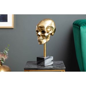 Elegant sculptuur SKULL 35cm gouden schedel met marmeren voet - 40908