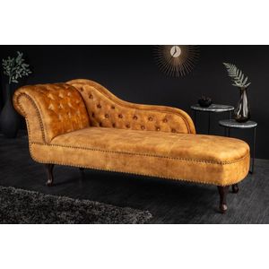 Design chaise longue CHESTERFIELD 170cm mosterdgeel fluwelen knoopsluiting klinknagels - 41252