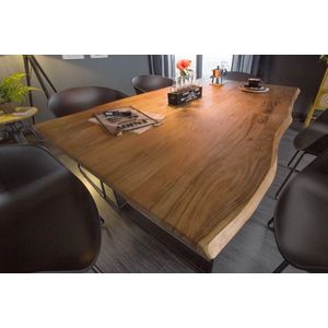 Massief houten eettafel MAMMUT 160cm wilde acacia industrieel design 2,6cm tafelblad boomrand - 43470