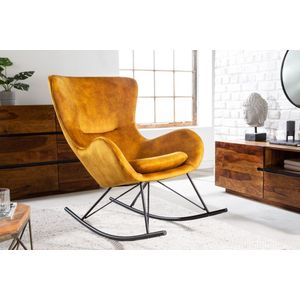 Design schommelstoel SCANDINAVIA SWING mosterdgeel fluwelen fauteuil - 43143