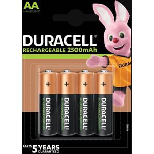 Duracell Rechargeable AA 2500mAh batterijen, verpakking van 4