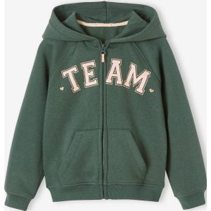 Sportsweater met rits en capuchon met ""Team"" motief meisjes groen