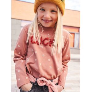 Meisjesshirt met print en gezichtje in reli�f bruin