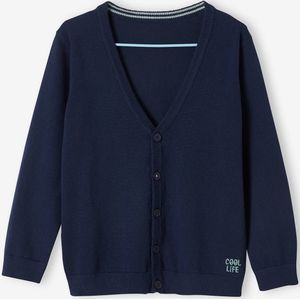 Jongensvest met V-hals met "cool life" borduursel marineblauw