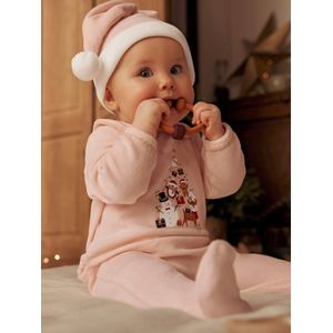 Babypyjama meisje Kerst met muts van fluweel lichtroze