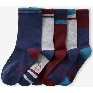 Set van 5 paar colourblock sokken voor jongens bordeauxrood