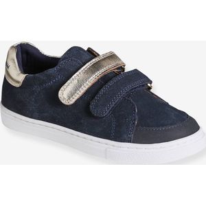 Leren meisjessneakers met klittenband marineblauw