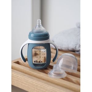 Leerfles/tas 2 in 1 (210 ml) BEABA van glas blauw