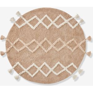 Rond Berber tapijt met pompons beige