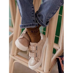 Leren sneakers met klittenband, kleutercollectie meisjes goudkleurig