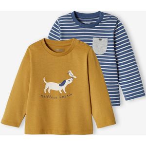 Set van 2 shirts met dierenmotief en strepen brons