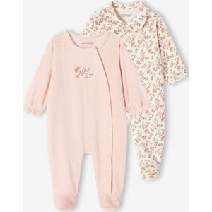 Set met fluwelen slaappakjes ""petite fleur"" meisjesbaby roze (poederkleur)