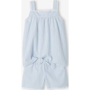 Gestreepte pyjamashort voor meisjes blauw, gestreept