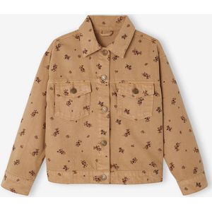 Meisjesjas met bloemen beige, bedrukt