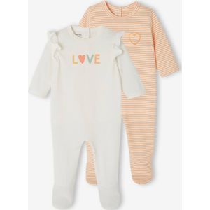 Set van 2 ""love"" jersey slaappakjes baby perzik