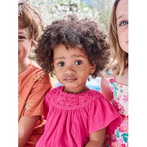 Babyblouse van katoengaas met gehaakte halslijn fuchsia