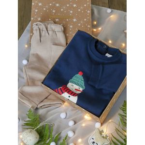 Kerstset voor baby: sweater + broek en koffer marineblauw