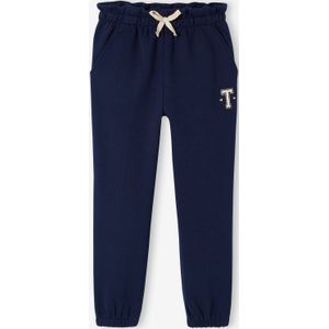 Molton joggingbroek voor meisjes met paperbag ceintuur marineblauw