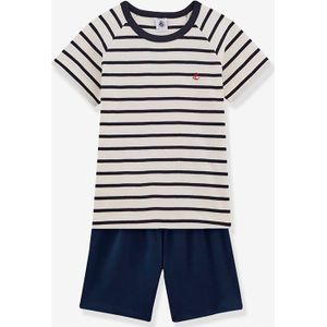 Katoenen gestreepte pyjama voor kleine jongens - PETIT BATEAU marineblauw gestreept