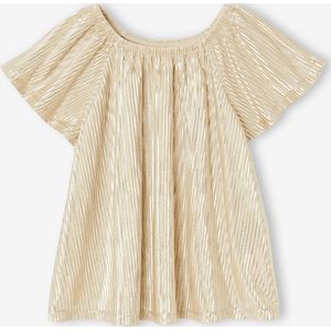 Feestelijke meisjesblouse in lam� met geplooid effect en vlindermouwen goud