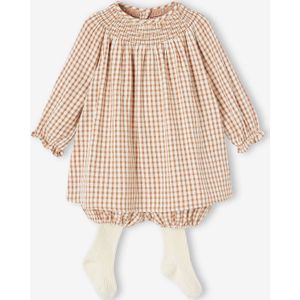Driedelige babyset jurk, bloomer en maillot pecannoot