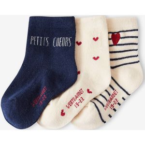 Set van 3 paar sokjes met hartjes voor babymeisje ecru