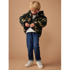 Omkeerbaar gewatteerd jongensjack met capuchon en sherpa marineblauw