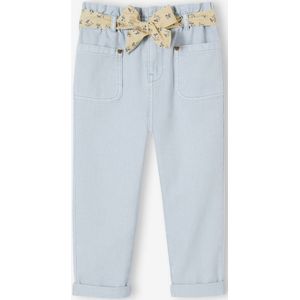 Paperbag korte broek meisjes met riem met bloemenprint hemelsblauw