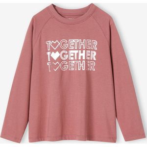 Sportief Together meisjes-T-shirt met lange raglanmouwen en een glanzend patroon oudroze