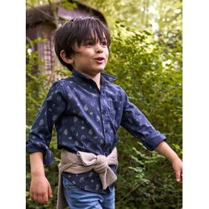Jongenshemd met motief gipsy donker leisteenblauw bedrukt