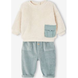 Babyset pluche sweater + fluwelen broek blauwgroen