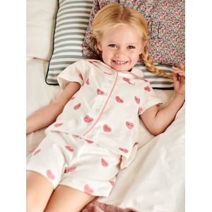 Pyjamashort met hartjes en ""Bisou"" opschrift voor meisjes ecru