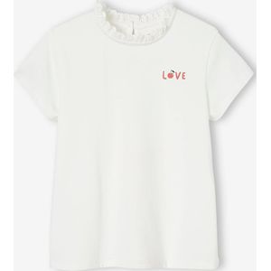Personaliseerbare meisjes-T-shirt met kraag en korte mouwen ecru