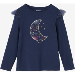 Kerst-T-shirt met glanzende maan en glitterruches voor meisjes marineblauw