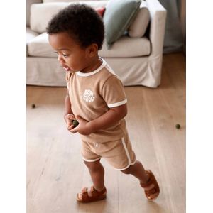 Badstoffen babyset met T-shirt en short taupe