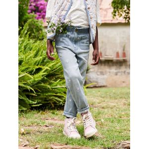 Paperbag meisjesjeans met geborduurde bloemen double stone